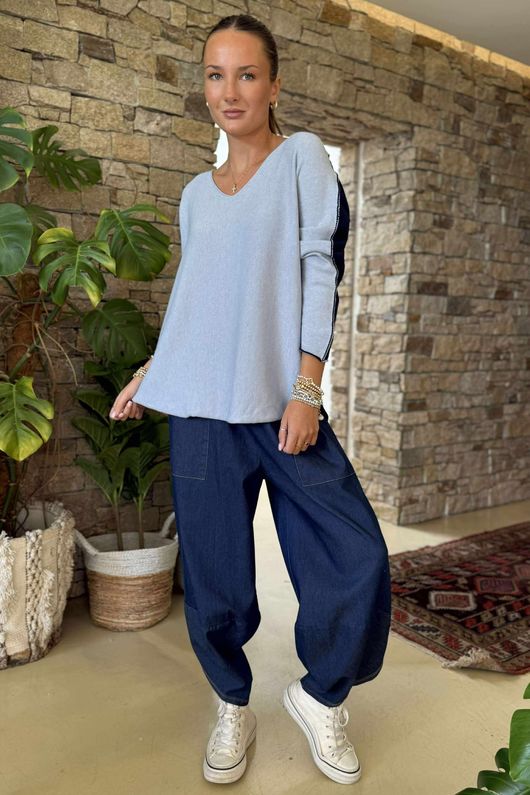 Made in Italy Juno Two Tone Knit Powder & Navy